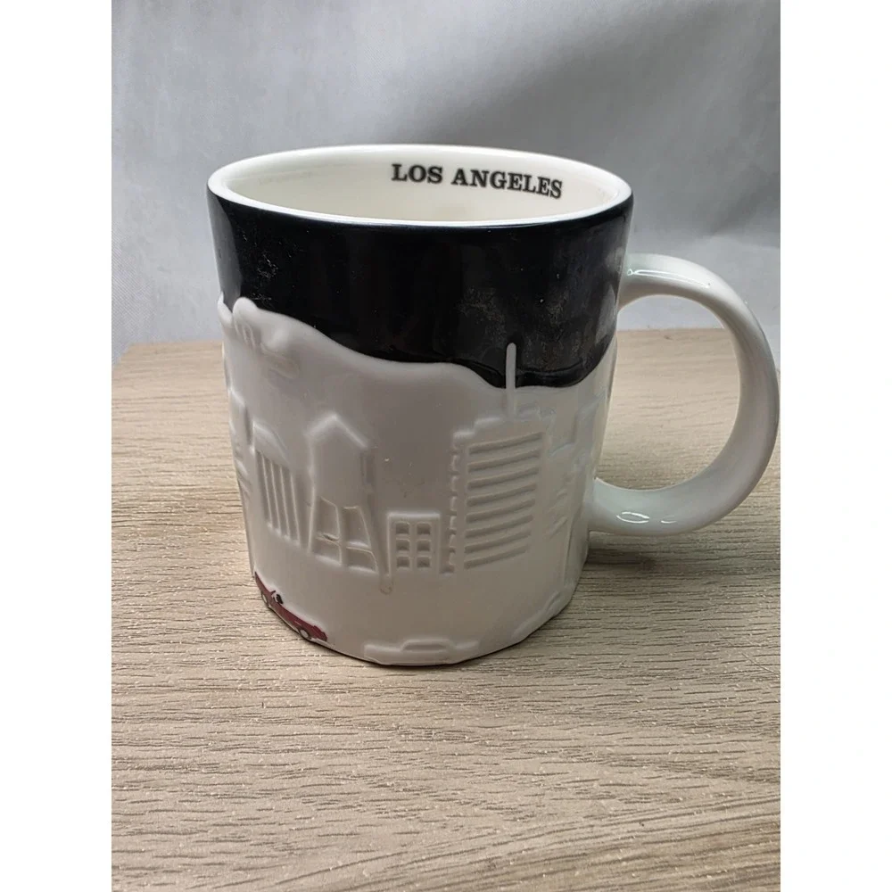 Starbucks Los Angeles 3D Black White Skyline Relief Coffee Tea Mug Cup 2012 NWOB